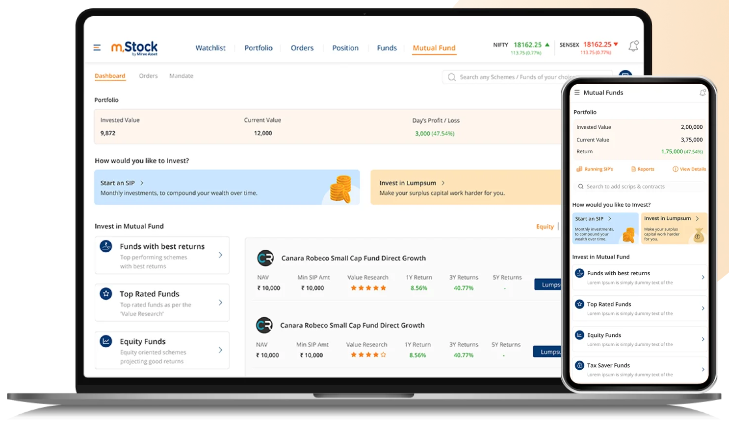 m.Stock Web Mutual Fund Dashboard